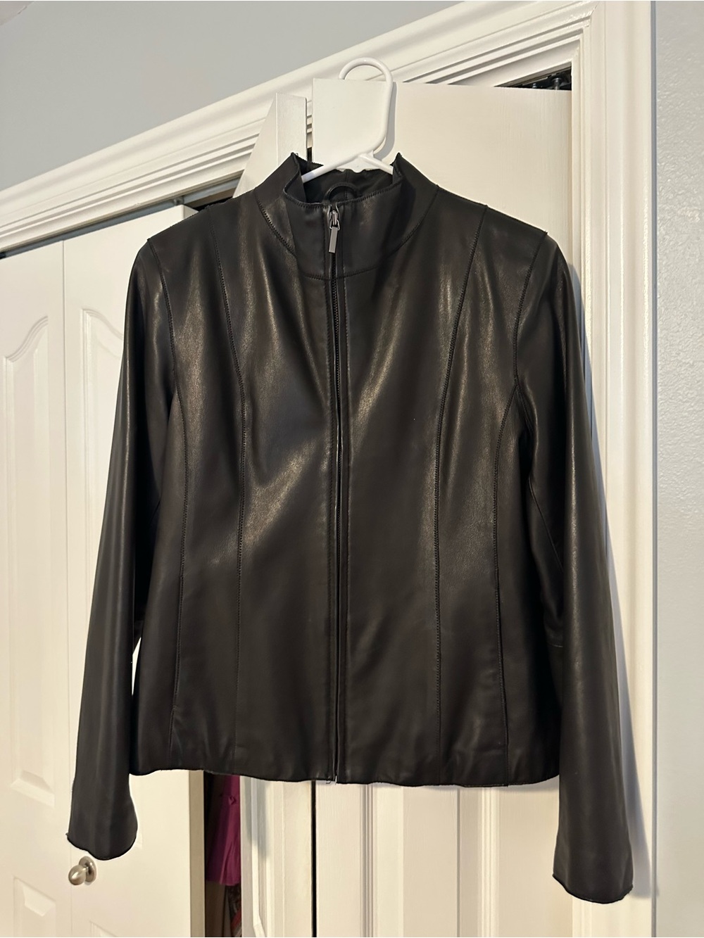 Classic Portrait Black Leather Zip-Front Jacket